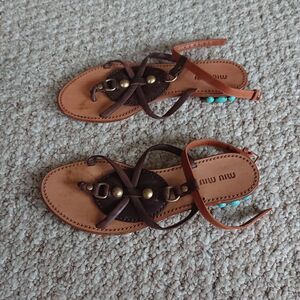 Miu Miu thong with turquoise stone embellished resin sandals size 36
